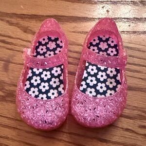 Pink Glitter Jelly Shoes with Floral Insole